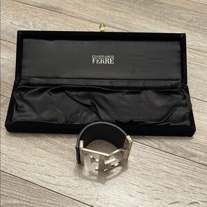 Gianfranco Ferre Black and Silver Cuff GF Bracelet with Box